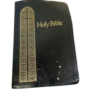 Holy Bible Large Print Black Pleather Cover Gold Gilded Edges 9 1/2x 2" x 6 1/2"